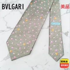 【美品】BVLGARI シルク ネクタイ 総柄 アップル柄 ビジネス グリーン