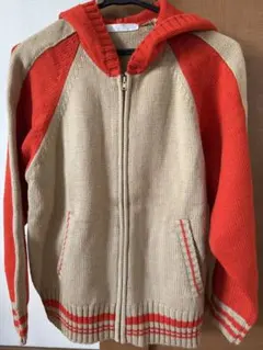 【未使用】アクリル製フード付きパーカー M 赤/ベージュ ユニセックス