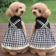 犬服ハンドメイド ギンガムチェックフリルワンピース 可愛い お揃い