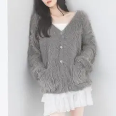 heather シャギーニットカーディガン