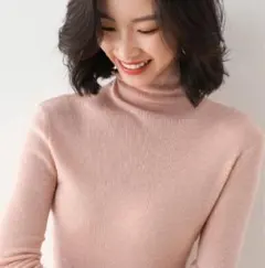 タートルネック ニット ピンク 極暖 ストレッチ 細魅せ S冬コーデ フェミニン