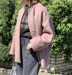 ジャーナルスタンダード スーパー140ビーバーノーカラーショートコート ピンク