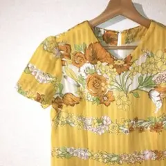 vintage 花柄ワンピース　イエロー　昭和レトロ