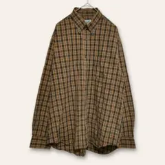 【クロコダイル】チェック柄長袖シャツ　Yシャツ　ボタンダウン　ブラウン　M　古着