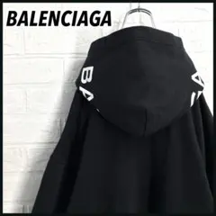 【超人気モデル】BALENCIAGA バレンシアガ フードロゴ パーカー肉厚 黒のサムネイル