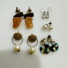 ピアス まとめ売り 5点セット パール ファー 天然石風 大ぶり