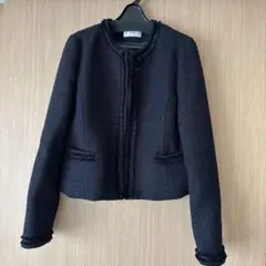 【美品】index ノーカラーツイードジャケット ネイビー M