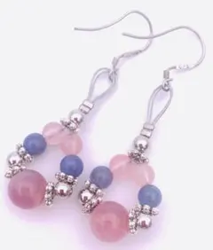 天然石タンザナイト&ディープローズクォーツのピアス