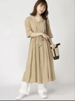 ページボーイ PAGEBOY長袖 ロングシャツワンピース Fサイズ ベージュ