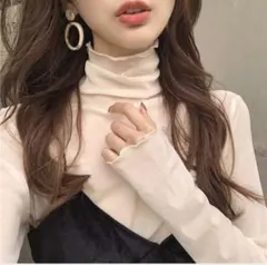 レディースシースルー タートルネック 美ライン アプリコット