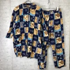 レトロ 古着 足跡 ×チェック柄×子犬 授乳口 マタニティ総柄 パジャマ