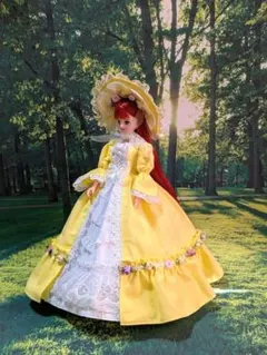 27センチドール ハンドメイドドレス　姫袖のロングワンピース（黄）