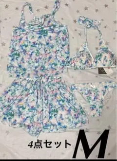 M ブルー　花柄