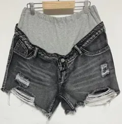 【SHEIN】ワイドバンドウエスト ダメージデニムショートパンツ【マタニティ】