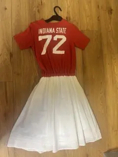 DENIM DUNGAREE （半袖ワンピース赤）120㎝