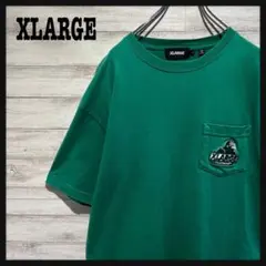 【人気サイズL】エクストララージ☆ワンポイント刺繍ロゴ　ポケット　半袖Ｔシャツ