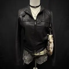 本革　シングル　ライダース　平成ギャル　y2k ダークコア　革ジャン　PUNK