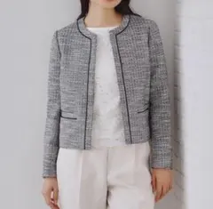 オペークドットクリップネイビー　コットンツイードジャケット