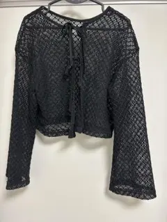 FRIFUL シーイン　ブラック　レース編み カーディガン