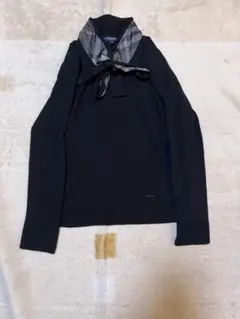 完売品　バーバリーロンドン ボウタイニットセーター チェック シルク混 黒のサムネイル