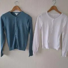 ニットカーディガン 青 白 XS