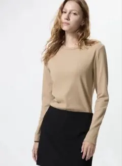 ユニクロ　ソフトリブクルーネックT 長袖　カットソー　リブ　ＸＬ　ベージュ