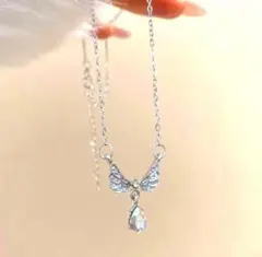 ネックレス 羽 シルバー オーロラ 天使の羽 ネックレス 雫 かわいい 上品
