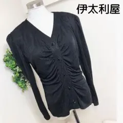 伊太利屋のVネックドレープカーディガン黒ブラックのサムネイル