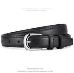 レディース 細ベルト シンプル 黒 シルバー きれいめ 本革調 上品 c1