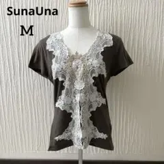 SunaUnaスーナウーナ　半袖カットソー レース装飾ブラウン　茶　38 Mのサムネイル