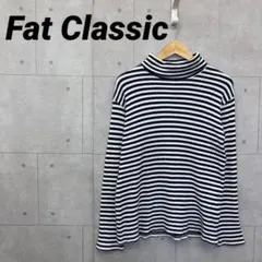 Fat Classic カットソー ボーダー ホワイト×ネイビー タートルネック