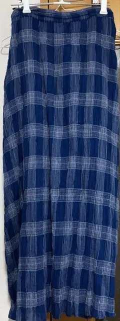 未使用 サマンサモスモス インドチェック柄ワッシャースカート ブルー