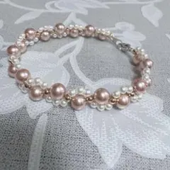 【ハンドメイド作品】ピンクパール ツイストブレスレット