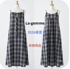 今季新作 La-gemme バックリボン チェック キャミワンピ2026春夏