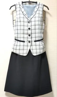【事務服】チェック柄ベスト Aラインスカートセット
