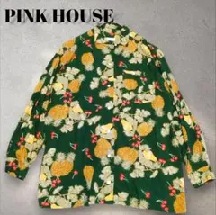PINK HOUSE フルーツ柄 長袖アロハシャツ　レーヨン　パイナップル　古着