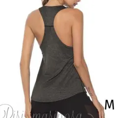 杢ブラック＊タンクトップ Mサイズ ジム ヨガウェア ダンス トップス