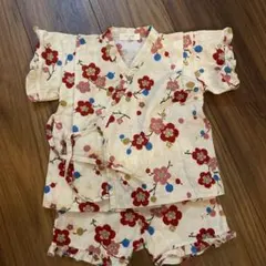 ベビー甚平 90cm 梅柄 女の子　ホワイト
