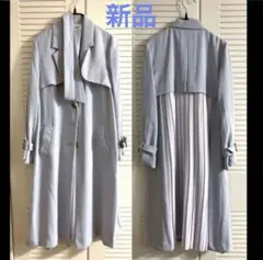 ★新品★バックプリーツトレンチコート　スプリングコート　ロングコート　ブルーのサムネイル