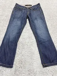 ヤヌーク　ダークブルーフレアデニムパンツ