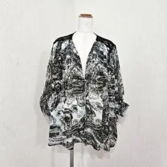 AZUL by moussy　ペイズリー柄シアーブラウス　レース切替　総柄（M）