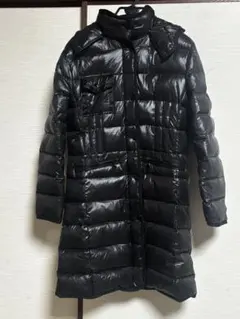 MONCLER ブラック ロングダウンジャケット フード付