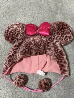 ディズニー　ファンキャップ　ミニーマウス　ヒョウ柄　フリース帽子