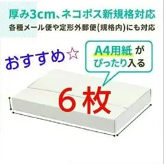 ◈383 白 NEWネコポス 厚さ3cm に最適なA4ダンボール箱 ６枚セットのサムネイル