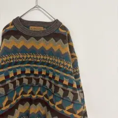 Vintage 日本製　ユニセックス　立体刺繍　総柄　ニット