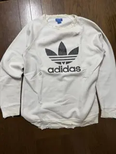 adidas トレフォイルロゴ ダメージ加工 スウェット ホワイトのサムネイル