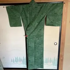正絹紬、￼緑の着物