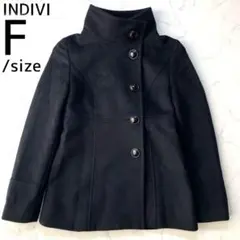 INDIVI アンゴラ ウール ショートコート スタンドカラー ブラック S