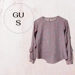 ジーユー 花柄ブラウス Sサイズ くすみピンク フリル袖 長袖 レディース