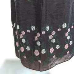 キャサリン・ロス　<M> スカート 濃茶　ウール 花柄 刺繍ゴムウエスト221
